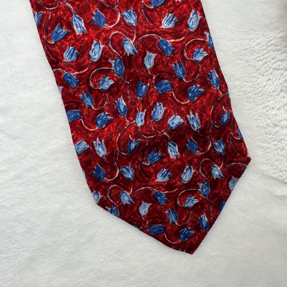 Ermenegildo Zegna Mens Silk Tie Red Blue Floral Tulip Disegno Esclusivo Italy